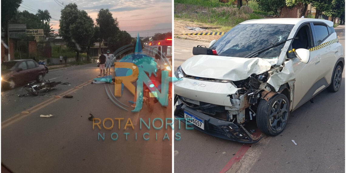 Casal é socorrido em estado grave após colisão frontal entre moto e carro