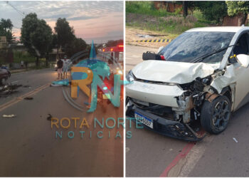 Casal é socorrido em estado grave após colisão frontal entre moto e carro