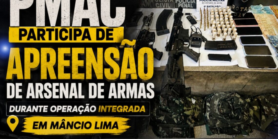 PMAC participa de apreensão de arsenal de armas durante operação integrada em Mâncio Lima
