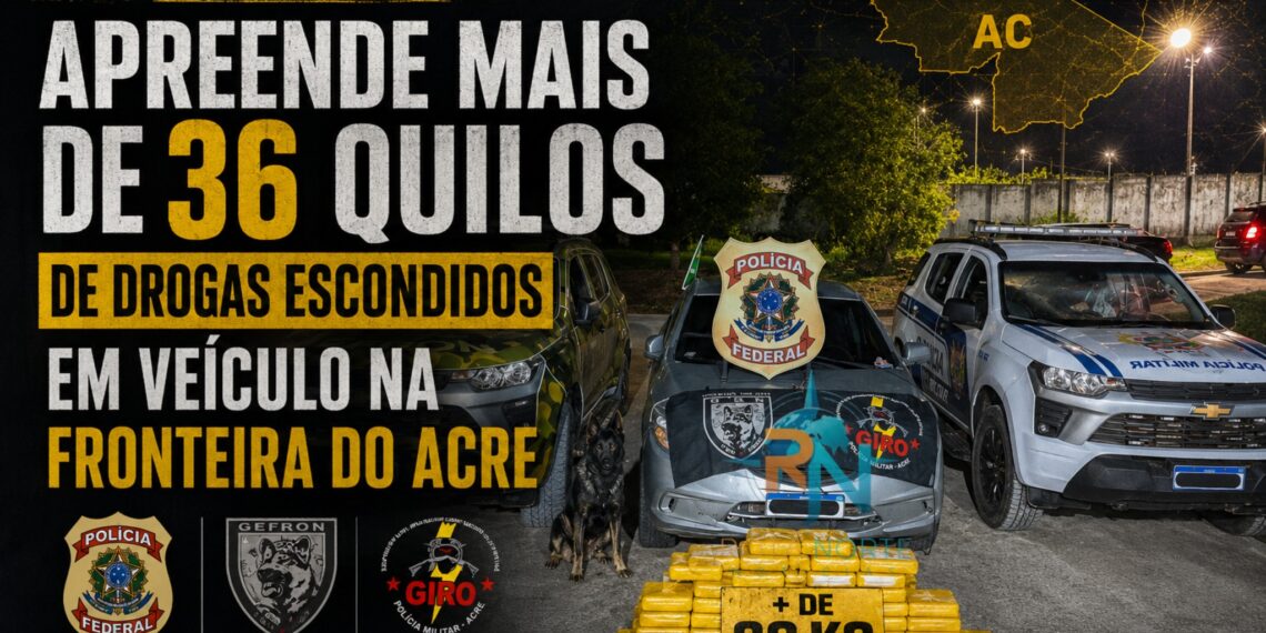 Operação integrada apreende mais de 36 quilos de drogas escondidos em veículo na fronteira do Acre