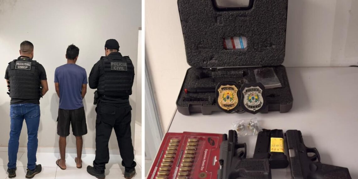 Operação integrada entre Polícia Civil e Polícia Penal resulta em prisão e apreensão de armas em Plácido de Castro