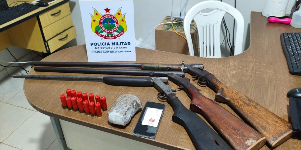 PMAC e Polícia Civil prendem três suspeitos e apreendem drogas e armas em Santa Rosa do Purus