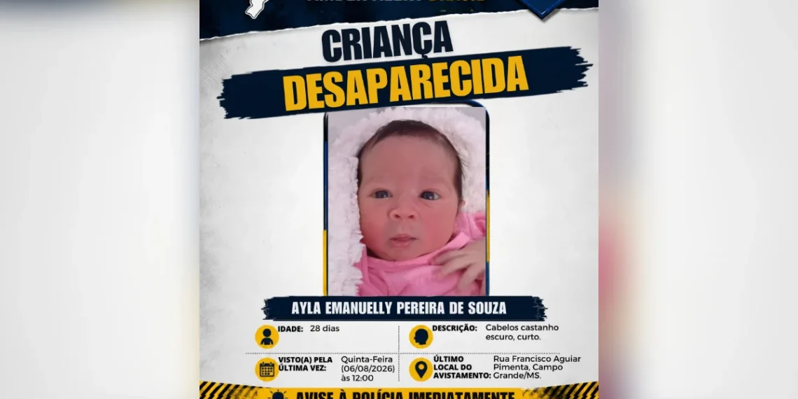 Recém-nascida sequestrada em Campo Grande é encontrada no Paraguai