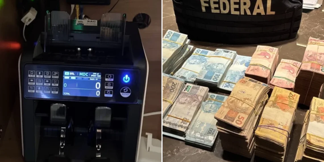 Fraude no INSS: PF acha máquina de contar cédulas e pilhas de dinheiro