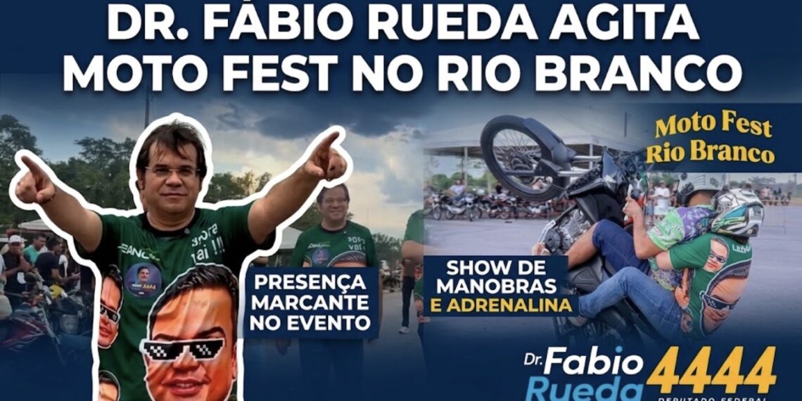 Fábio Rueda entra no clima do Moto Fest e participa de manobra radical em Rio Branco