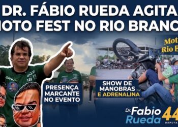 Fábio Rueda entra no clima do Moto Fest e participa de manobra radical em Rio Branco