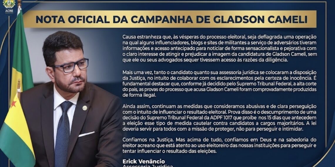 NOTA OFICIAL DA CAMPANHA DE GLADSON CAMELÍ
