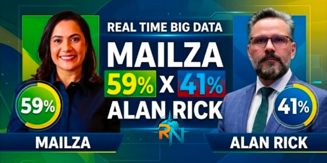 Real Time Big Data no Acre: Mailza abre 18 pontos sobre Alan Rick na reta final e lidera com 59% dos votos válidos